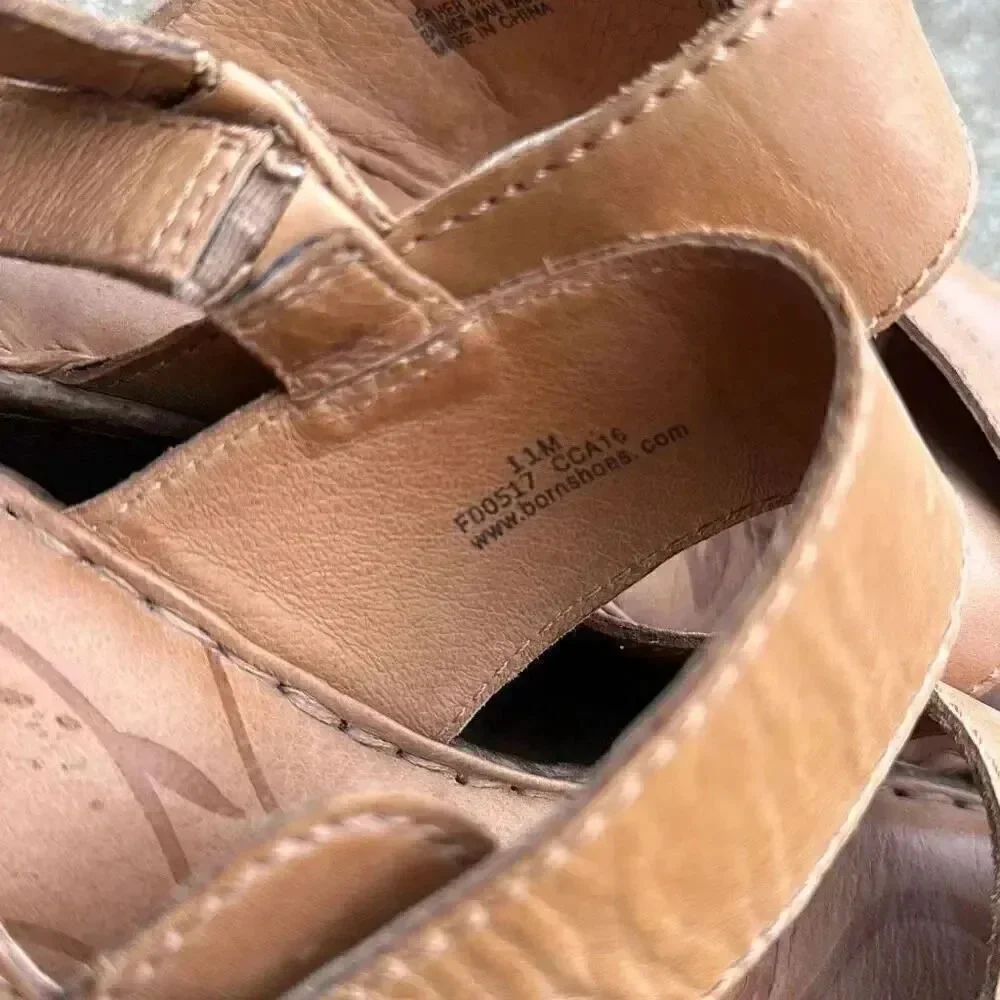 Born Leather Wedge Sandals Mirabella Tan Women’s Size 11